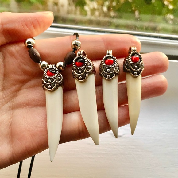 ☽ Crocodile Tooth Pendant Boho, Slip Knot Choker/Necklace ☾ - Picture 2 of 5